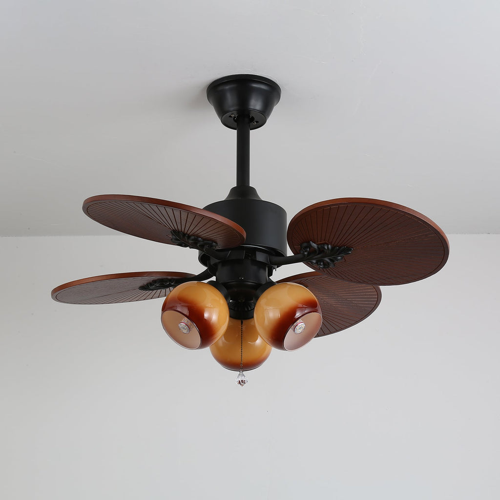 Tropische plafondventilator met glazen lampenkap - Stille kamerventilator met 6 snelheden en afstandsbediening - Lamylie