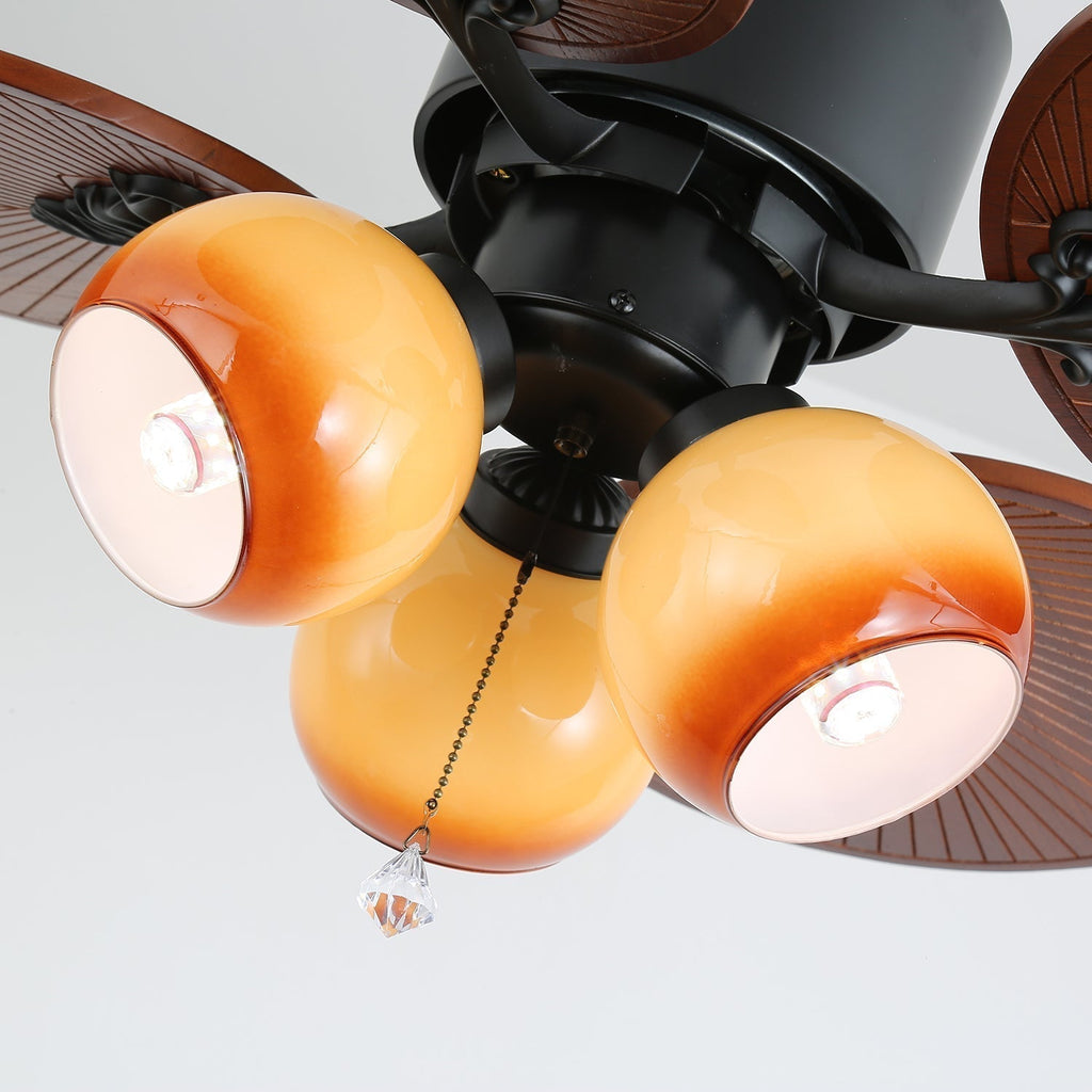 Tropische plafondventilator met glazen lampenkap - Stille kamerventilator met 6 snelheden en afstandsbediening - Lamylie