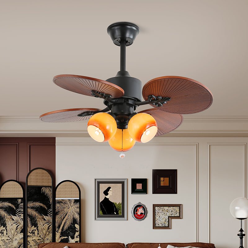 Tropische plafondventilator met glazen lampenkap - Stille kamerventilator met 6 snelheden en afstandsbediening - Lamylie