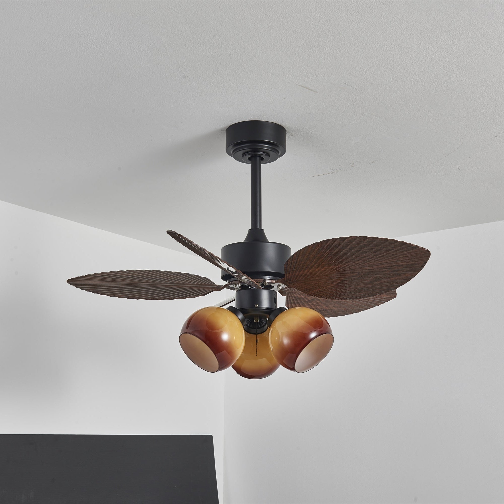 Vintage mennyezeti ventilátor világítással | 91 cm átmérő | Diófa felület és narancssárga lámpaernyő – Lamylie