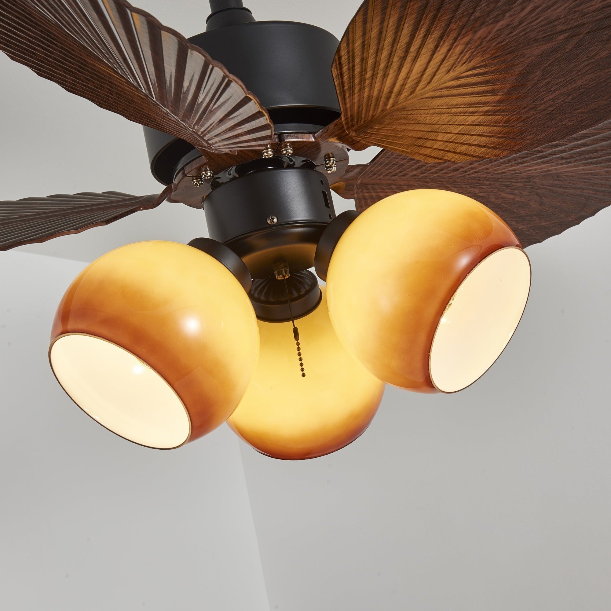 Vintage mennyezeti ventilátor világítással | 91 cm átmérő | Diófa felület és narancssárga lámpaernyő – Lamylie