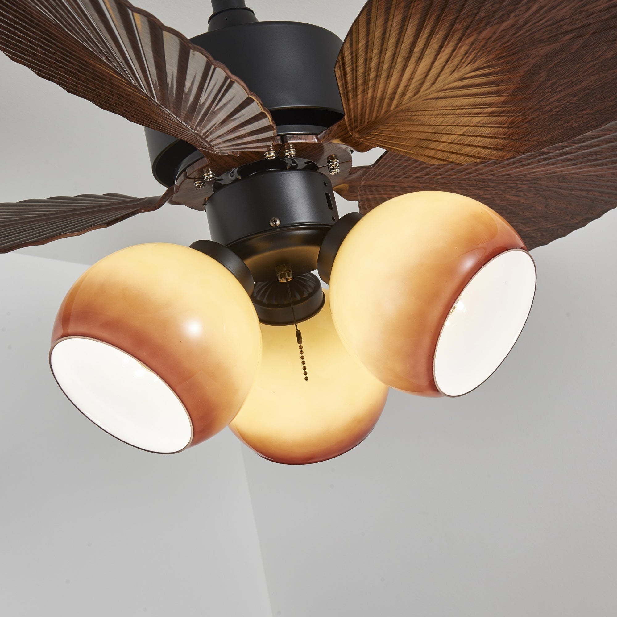 Vintage mennyezeti ventilátor világítással | 91 cm átmérő | Diófa felület és narancssárga lámpaernyő – Lamylie