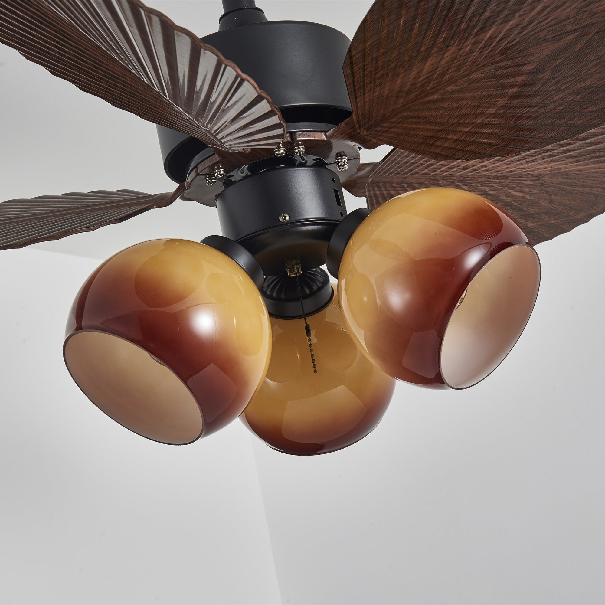 Vintage mennyezeti ventilátor világítással | 91 cm átmérő | Diófa felület és narancssárga lámpaernyő – Lamylie