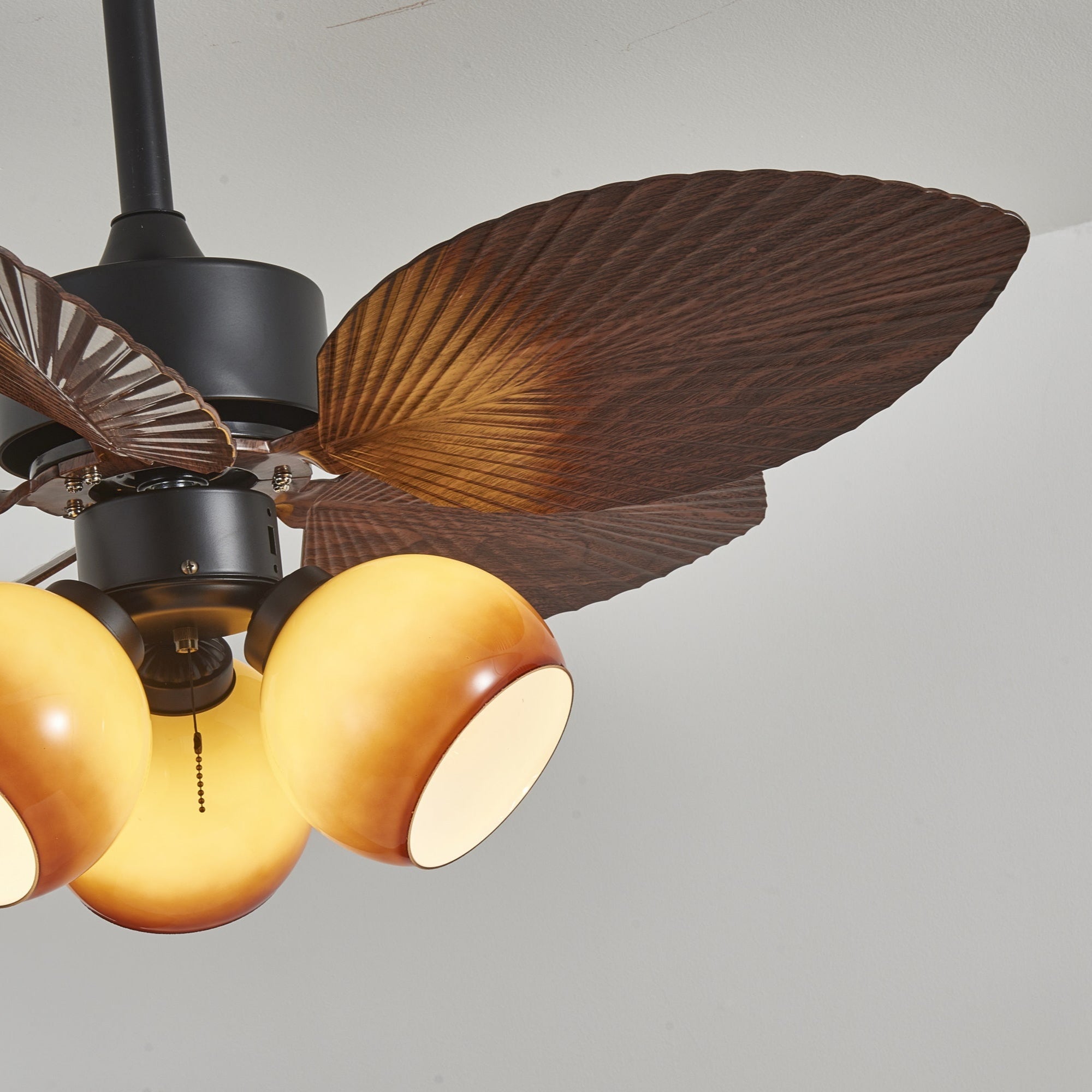 Vintage mennyezeti ventilátor világítással | 91 cm átmérő | Diófa felület és narancssárga lámpaernyő – Lamylie