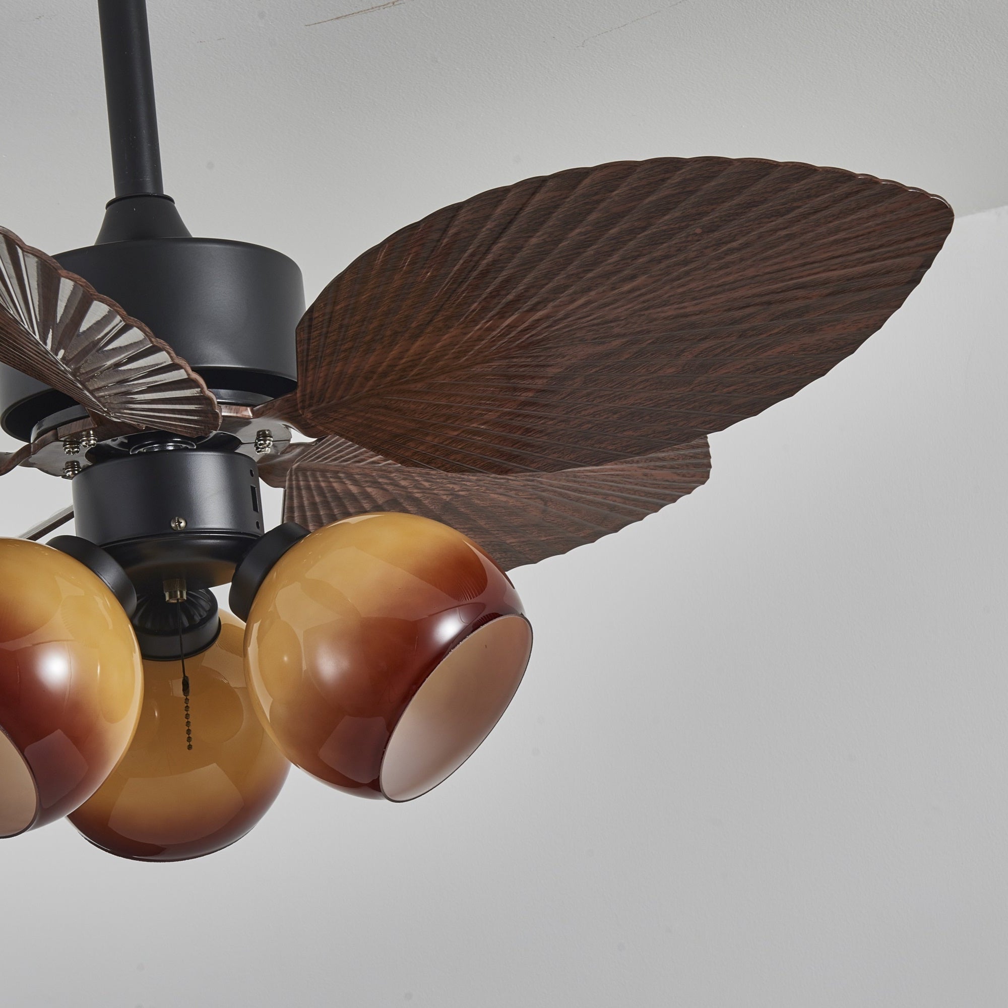 Vintage mennyezeti ventilátor világítással | 91 cm átmérő | Diófa felület és narancssárga lámpaernyő – Lamylie
