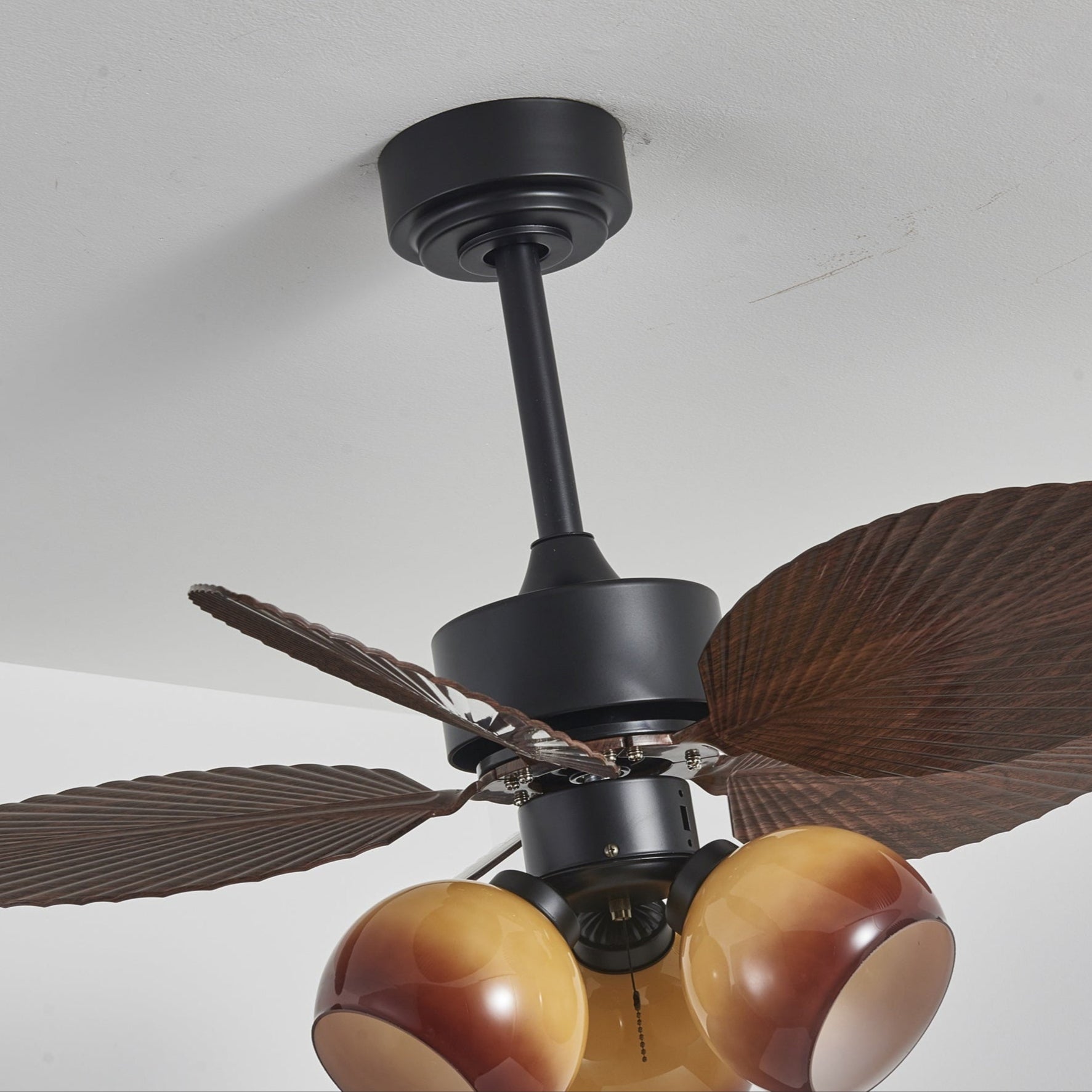 Vintage mennyezeti ventilátor világítással | 91 cm átmérő | Diófa felület és narancssárga lámpaernyő – Lamylie