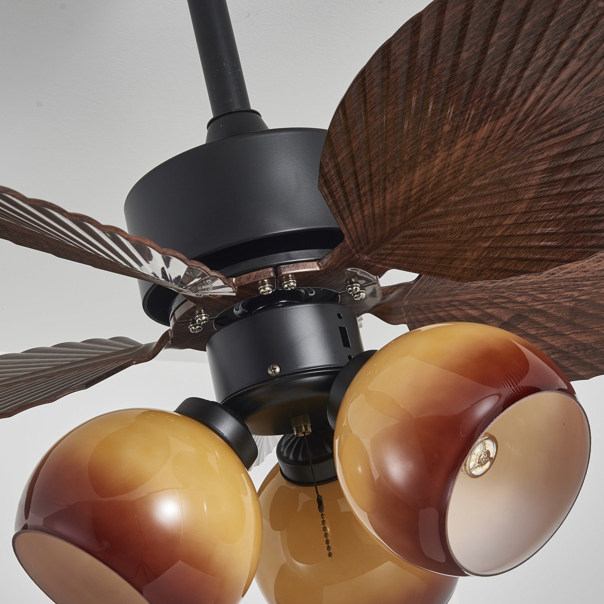 Vintage mennyezeti ventilátor világítással | 91 cm átmérő | Diófa felület és narancssárga lámpaernyő – Lamylie