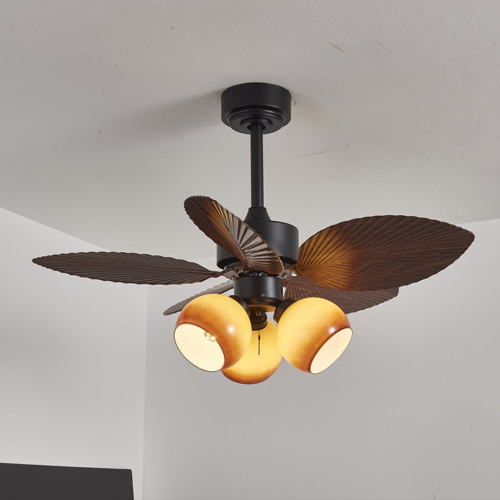 Vintage mennyezeti ventilátor világítással | 91 cm átmérő | Diófa felület és narancssárga lámpaernyő – Lamylie
