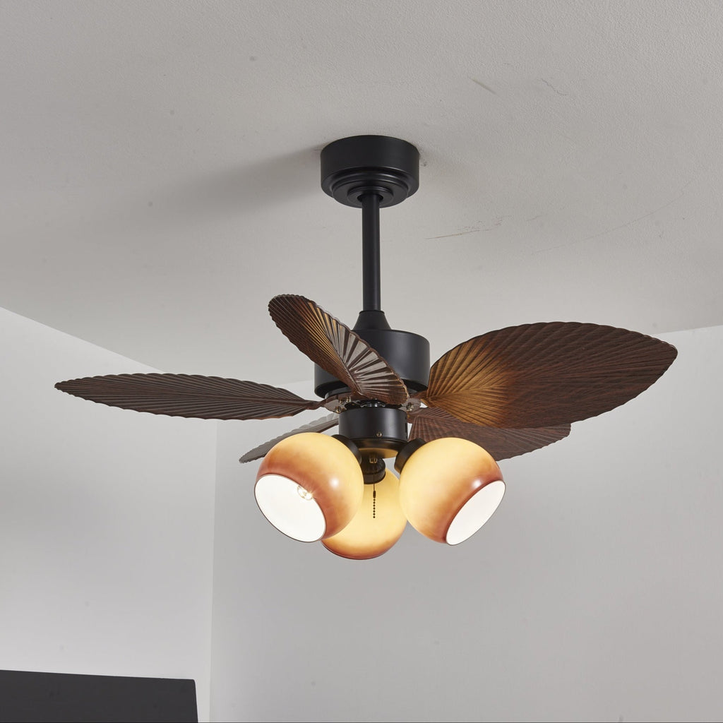 Vintage mennyezeti ventilátor világítással | 91 cm átmérő | Diófa felület és narancssárga lámpaernyő – Lamylie