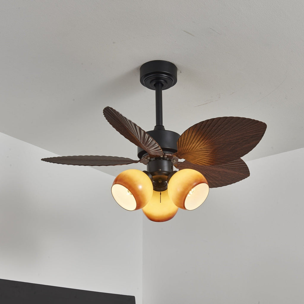Vintage mennyezeti ventilátor világítással | 91 cm átmérő | Diófa felület és narancssárga lámpaernyő – Lamylie