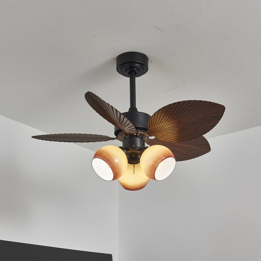 Vintage mennyezeti ventilátor világítással | 91 cm átmérő | Diófa felület és narancssárga lámpaernyő – Lamylie