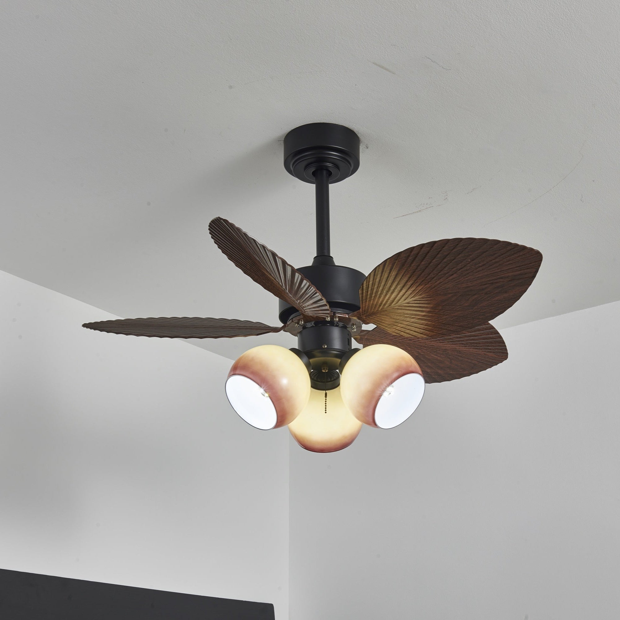 Vintage mennyezeti ventilátor világítással | 91 cm átmérő | Diófa felület és narancssárga lámpaernyő – Lamylie