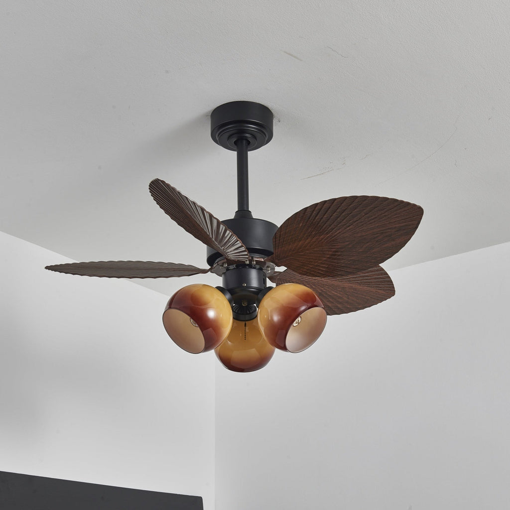 Vintage mennyezeti ventilátor világítással | 91 cm átmérő | Diófa felület és narancssárga lámpaernyő – Lamylie
