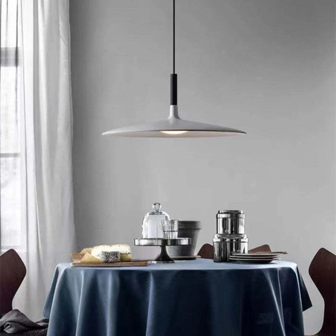 Contemporary White Metal Hanging Lamp – LED, Height Adjustable - Lamylie