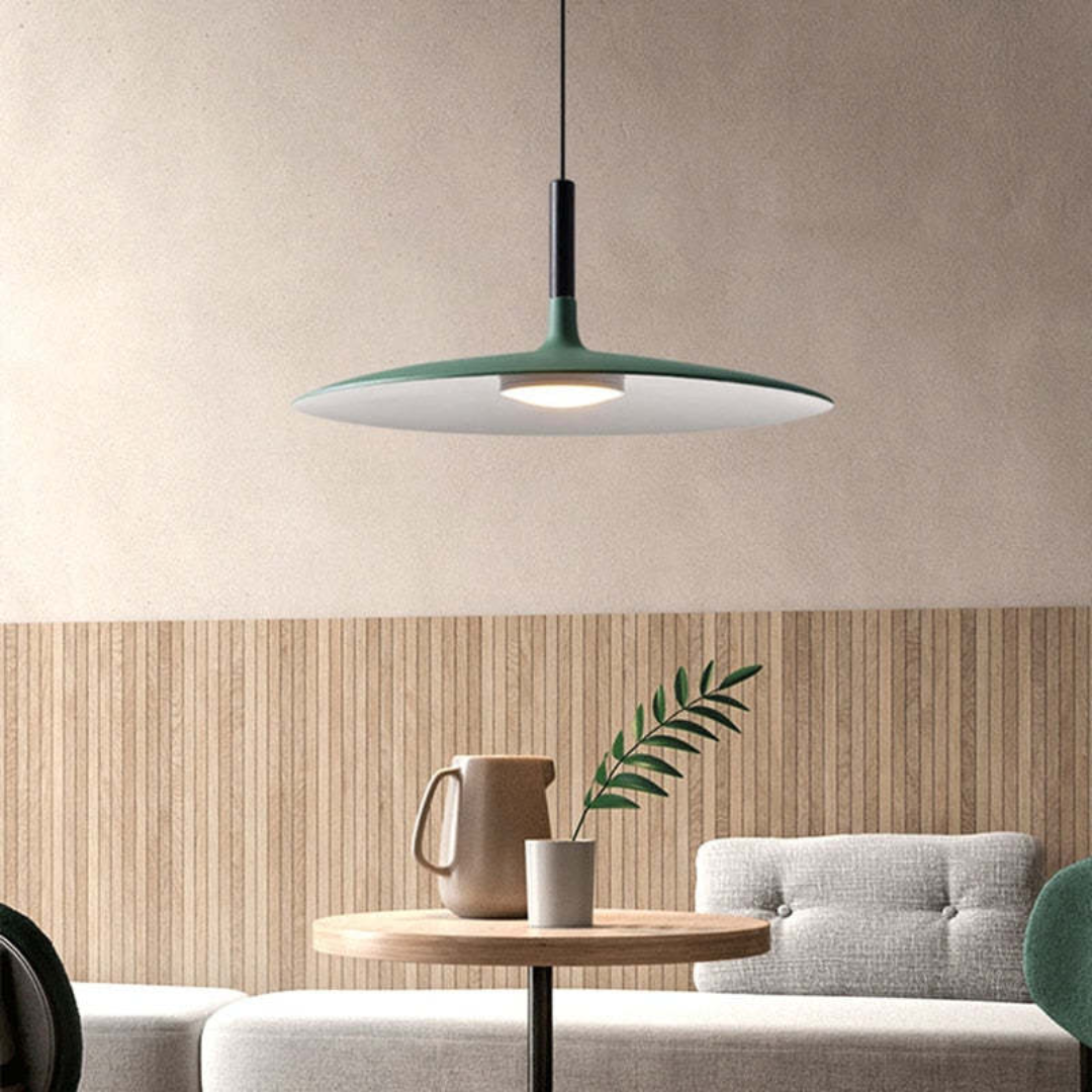 Contemporary White Metal Hanging Lamp – LED, Height Adjustable - Lamylie