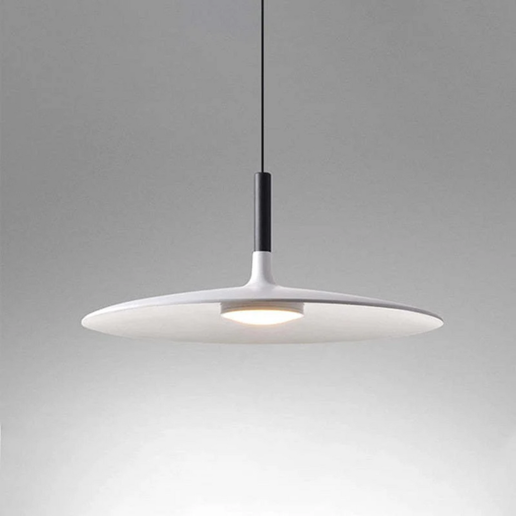 Contemporary White Metal Hanging Lamp – LED, Height Adjustable - Lamylie
