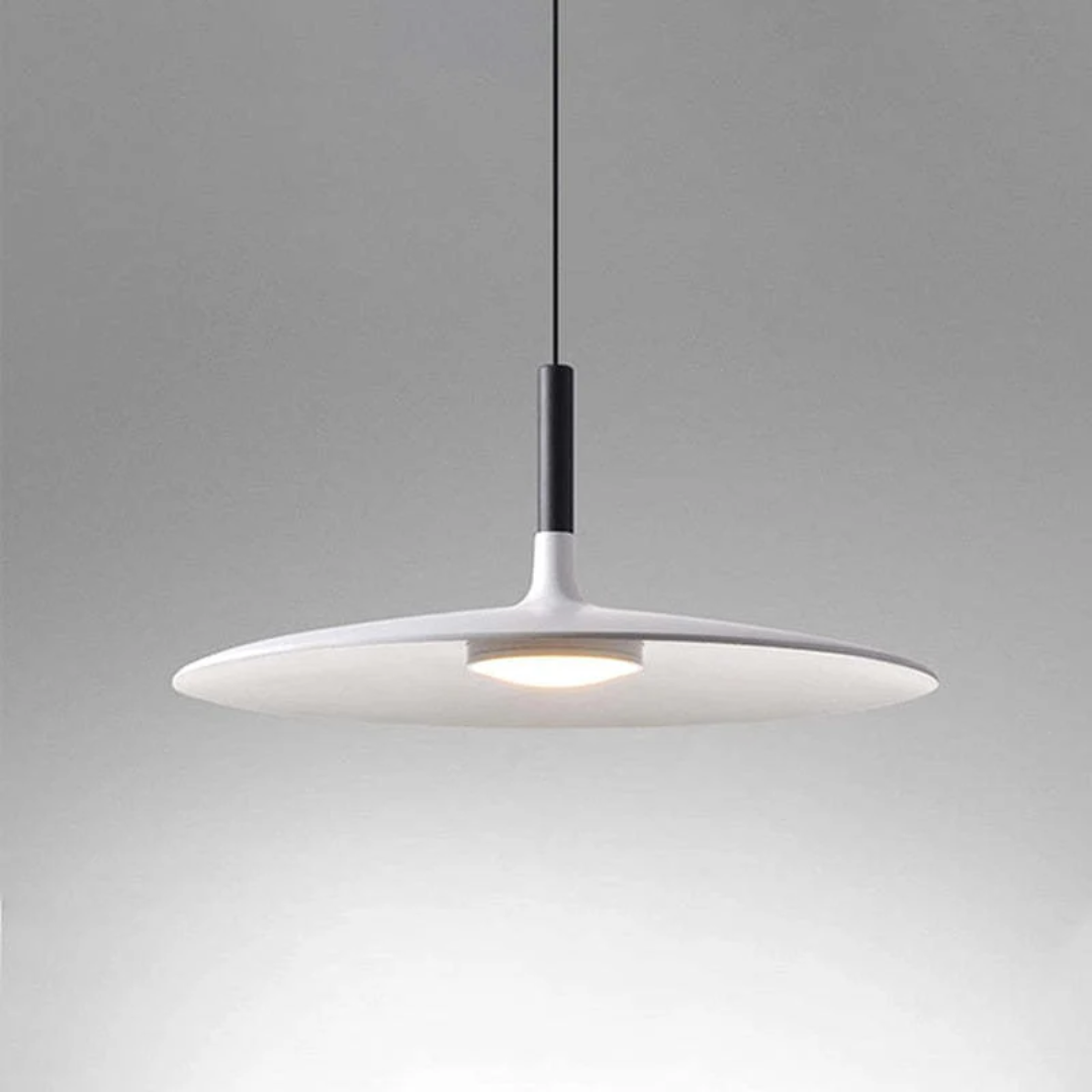 Contemporary White Metal Hanging Lamp – LED, Height Adjustable - Lamylie