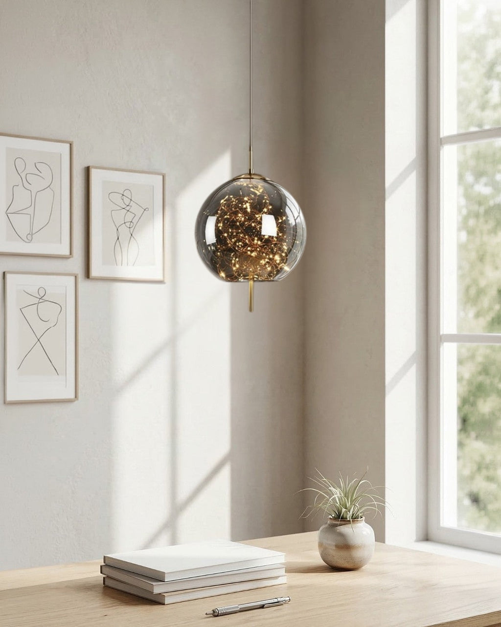 Glas-Pendelleuchte LIV mit rauchigem Finish und warmweißem Licht | Skandinavisches Design mit handgefertigtem Glas | 3 Größen verfügbar - Lamylie