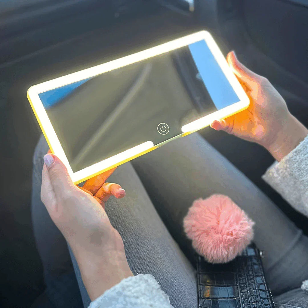 Beleuchteter Schminkspiegel für das Auto — LED-Kosmetikspiegel mit 3 Lichteinstellungen und Clip — Wiederaufladbarer Reisespiegel für Sonnenblende und Zuhause – Lamylie
