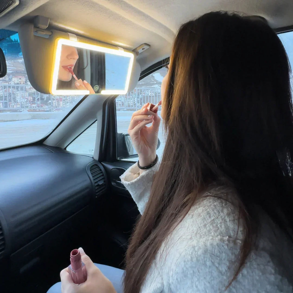 Beleuchteter Schminkspiegel für das Auto — LED-Kosmetikspiegel mit 3 Lichteinstellungen und Clip — Wiederaufladbarer Reisespiegel für Sonnenblende und Zuhause – Lamylie