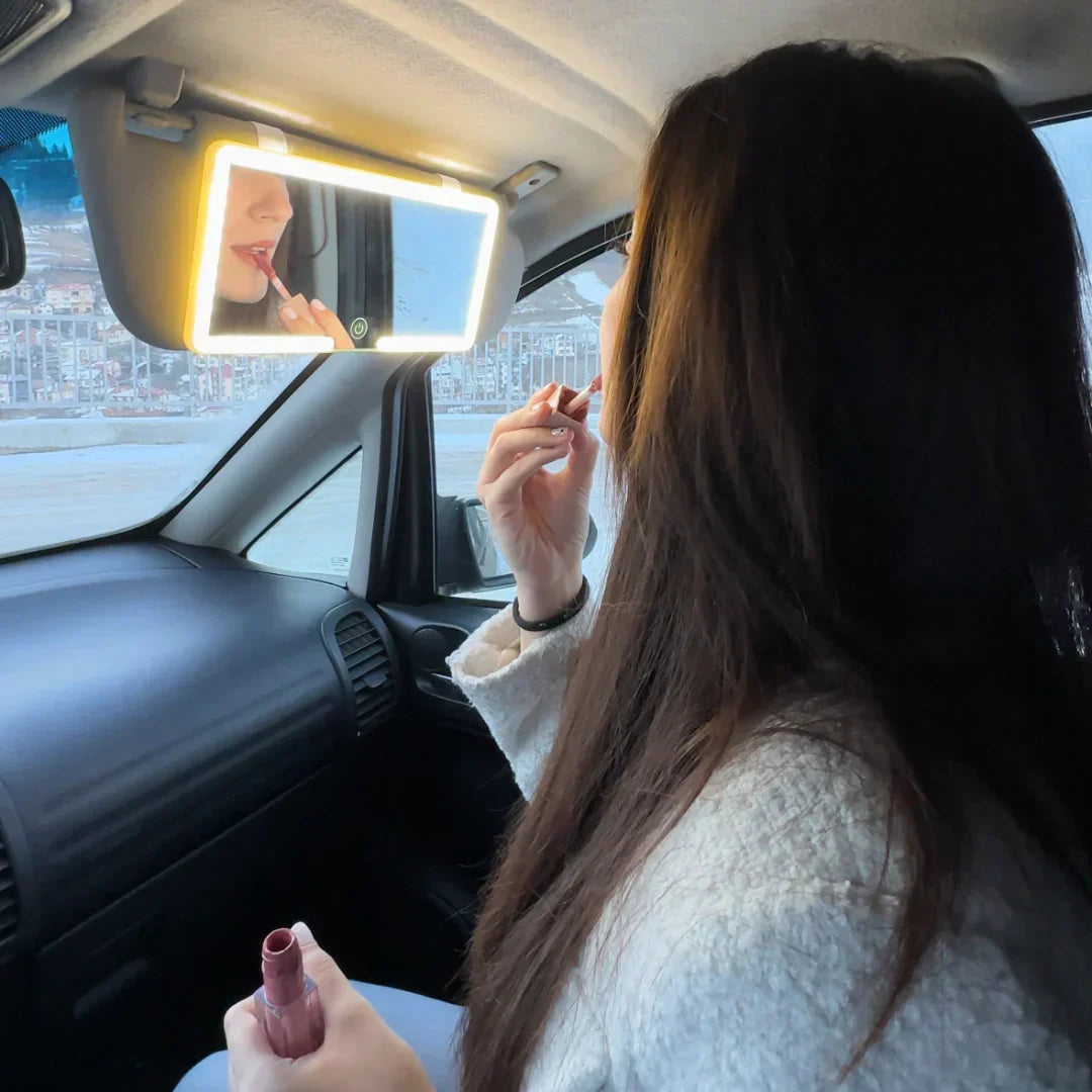Beleuchteter Schminkspiegel für das Auto — LED-Kosmetikspiegel mit 3 Lichteinstellungen und Clip — Wiederaufladbarer Reisespiegel für Sonnenblende und Zuhause – Lamylie