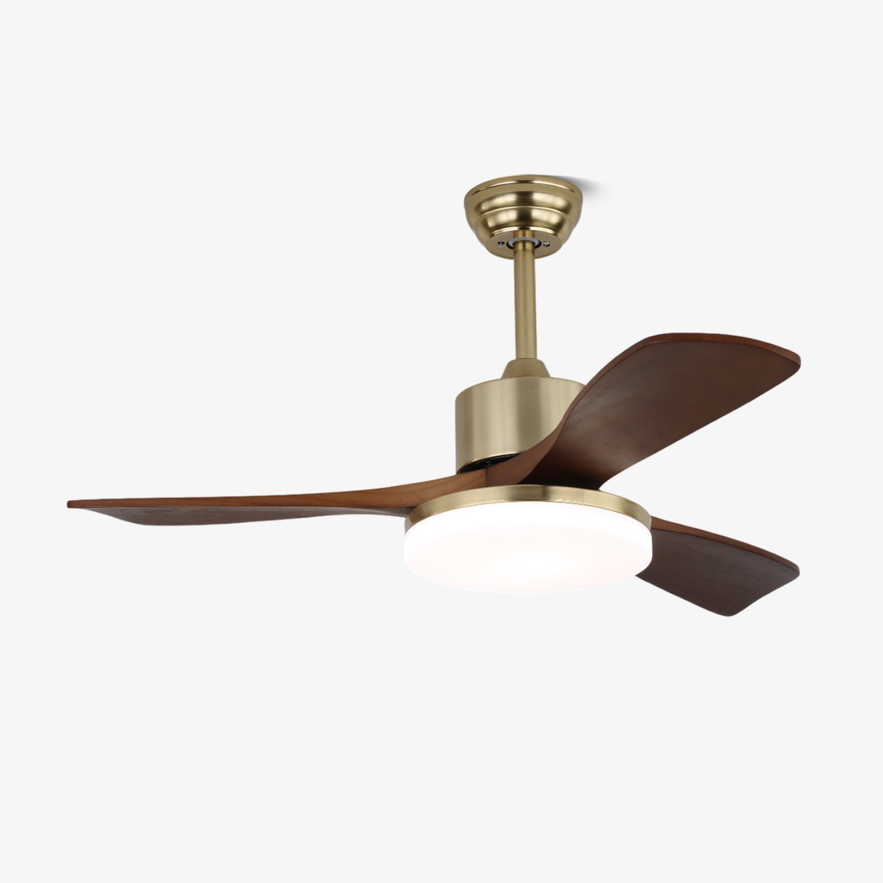 Ventilator de tavan Selora cu iluminare | Alamă și lemn | Design modern cu telecomandă | 6 viteze | LED de 48 W cu intensitate reglabilă | Ø106 cm sau Ø132 cm | Lampă de tavan de lux și sistem de răcire | Include telecomandă - Lamylie