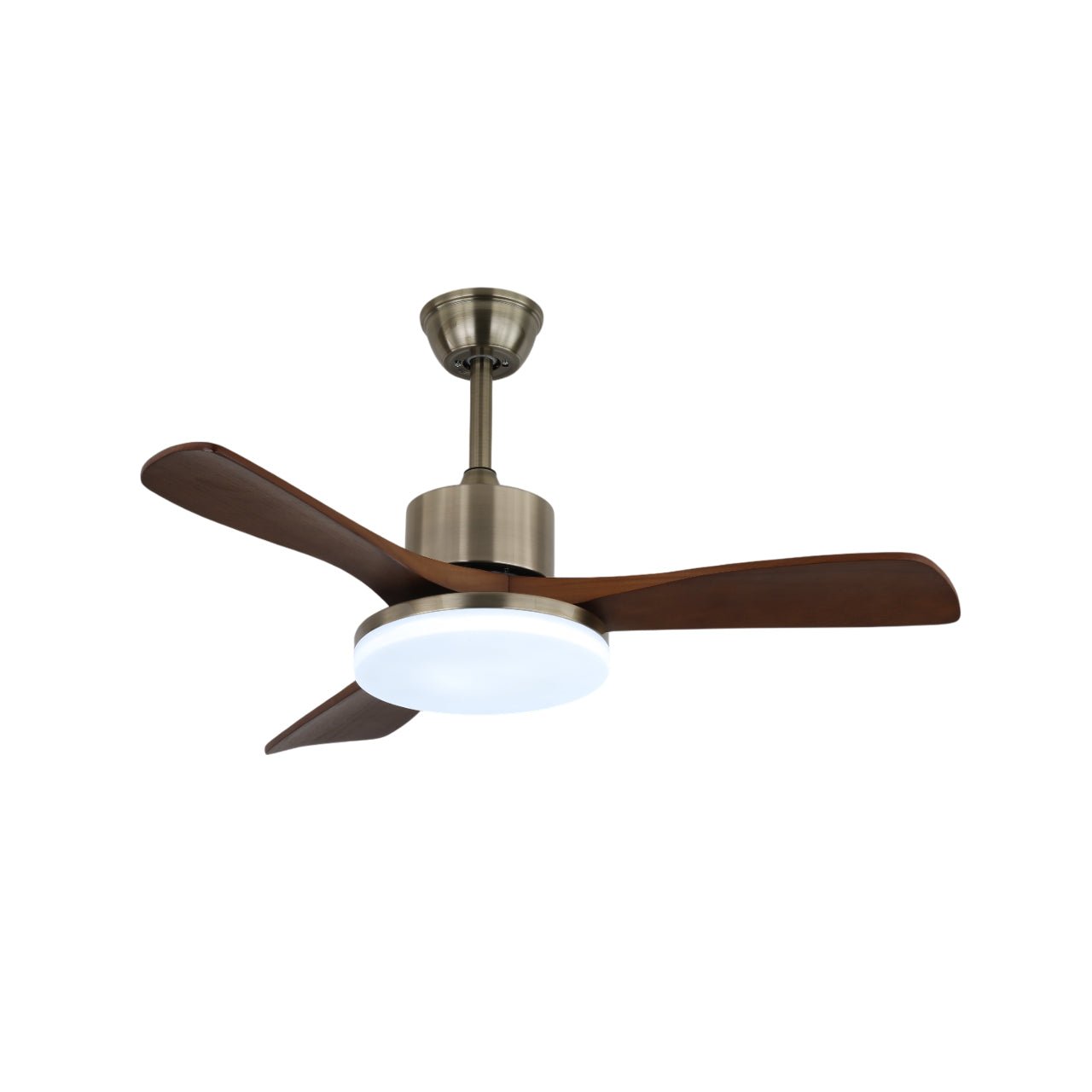 Ventilator de tavan Selora cu iluminare | Alamă și lemn | Design modern cu telecomandă | 6 viteze | LED de 48 W cu intensitate reglabilă | Ø106 cm sau Ø132 cm | Lampă de tavan de lux și sistem de răcire | Include telecomandă - Lamylie