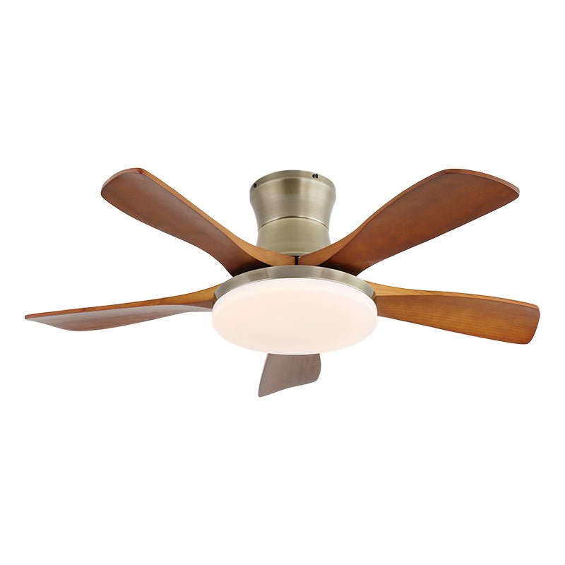 Modern ceiling fan with lighting in brass and wood | 106 cm Ø | Scandinavian-inspired design with 6 speeds - Lamylie