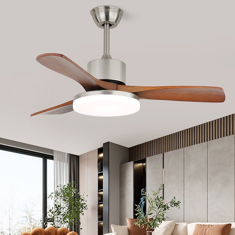 Modern ceiling fan with lighting in brass and wood | 106 cm Ø | Scandinavian-inspired design with 6 speeds - Lamylie