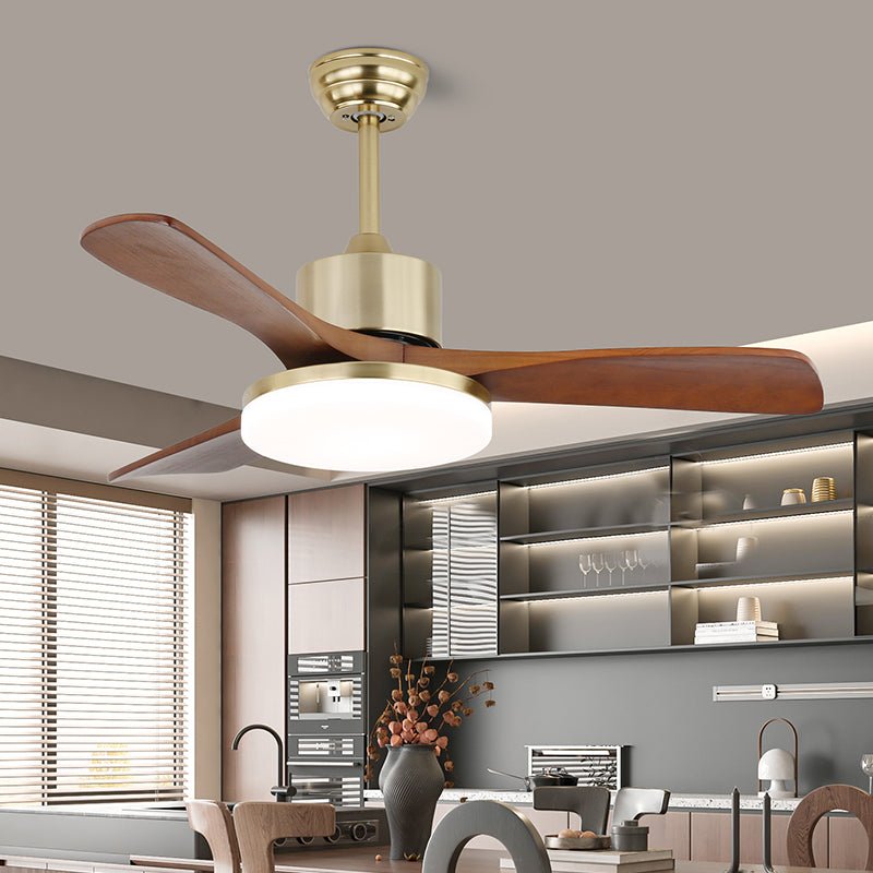 Modern ceiling fan with lighting in brass and wood | 106 cm Ø | Scandinavian-inspired design with 6 speeds - Lamylie