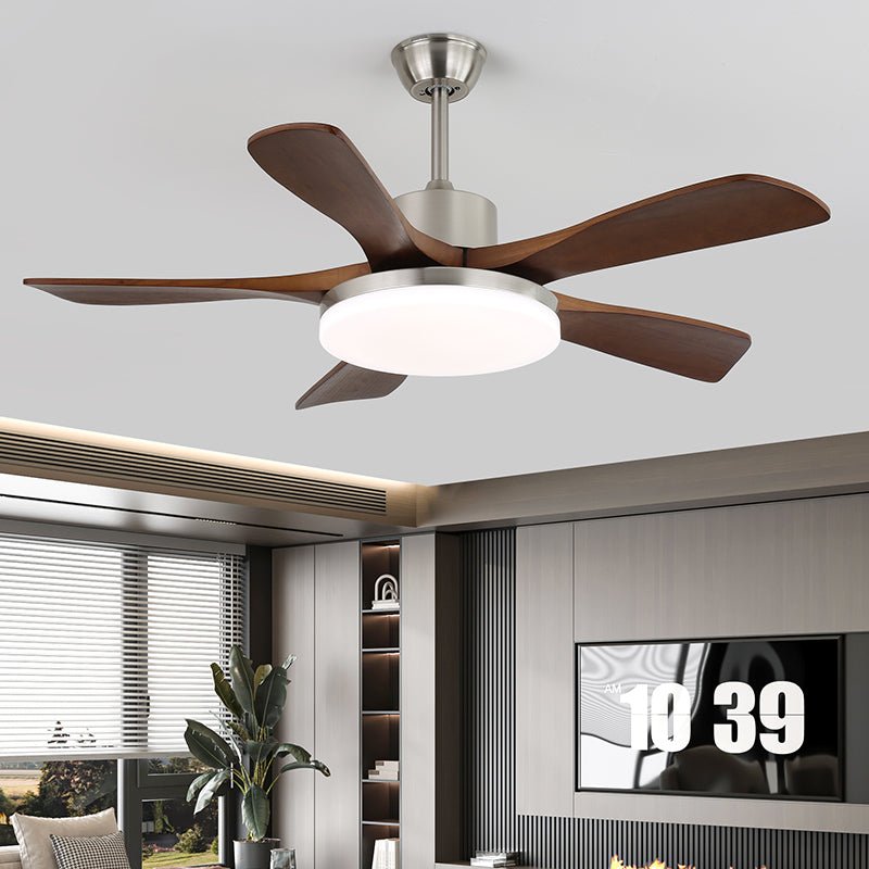 Modern ceiling fan with lighting in brass and wood | 106 cm Ø | Scandinavian-inspired design with 6 speeds - Lamylie