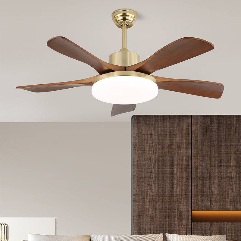 Modern ceiling fan with lighting in brass and wood | 106 cm Ø | Scandinavian-inspired design with 6 speeds - Lamylie