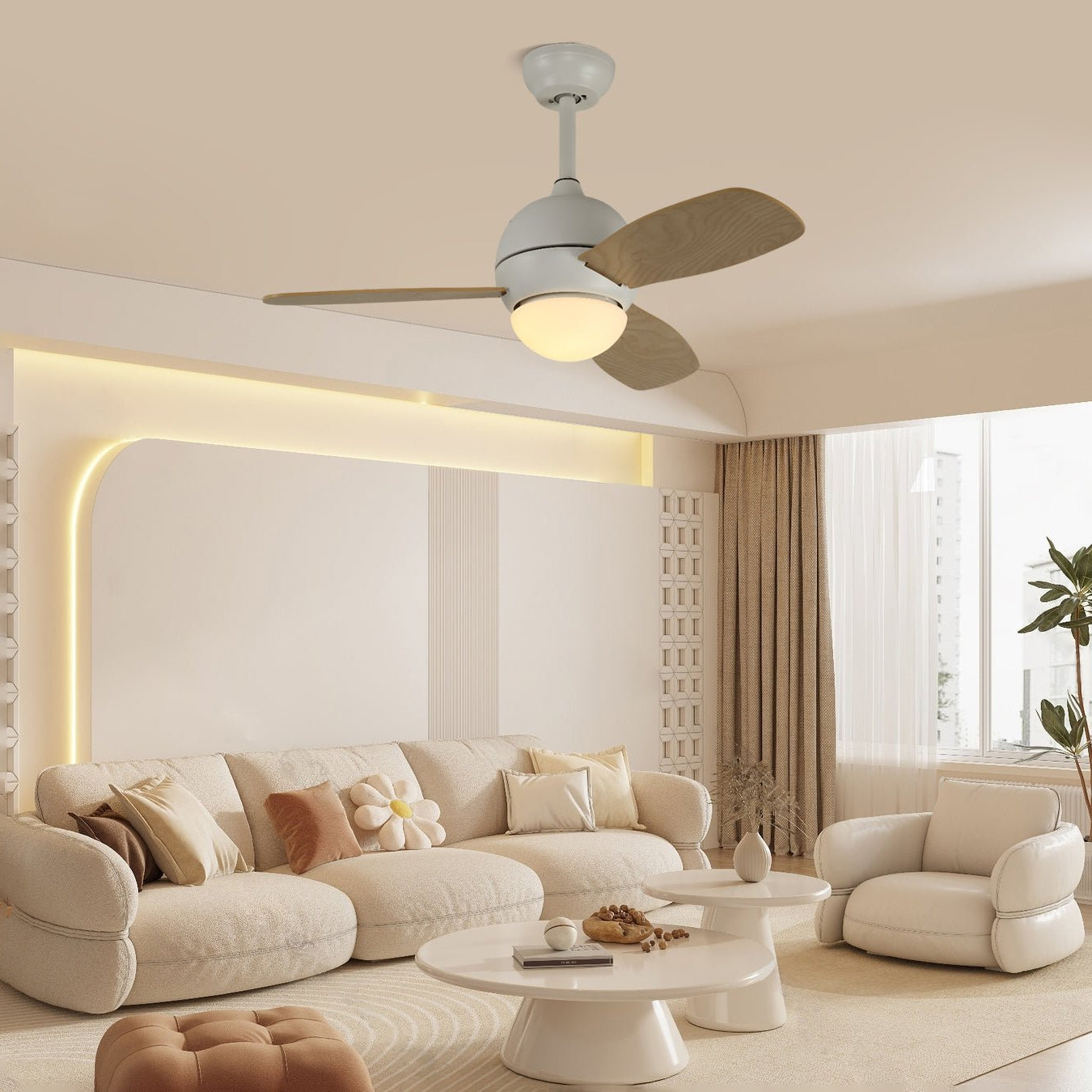 مروحة سقف بإضاءة، تصميم بسيط، 3 شفرات - لاميليي