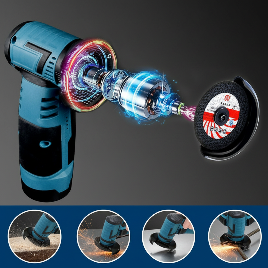 Cordless Angle Grinder 800W – 19500 RPM Handheld Tool with Extra Discs for DIY Cutting and Grinding - Lamylie