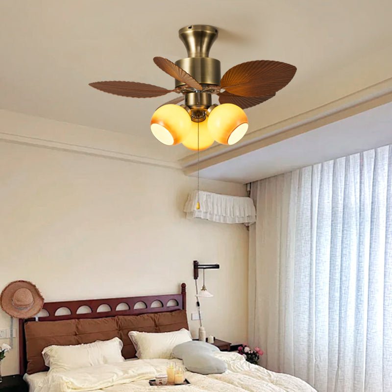 Stropní ventilátor s listovým vzorem a osvětlením | Nastavitelný vintage styl – Lamylie