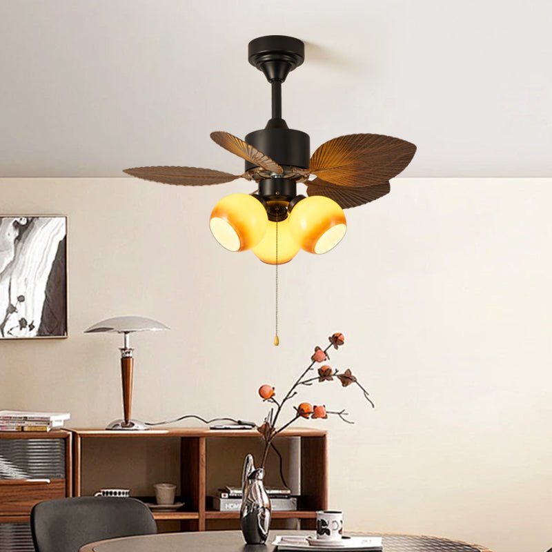 Stropní ventilátor s listovým vzorem a osvětlením | Nastavitelný vintage styl – Lamylie