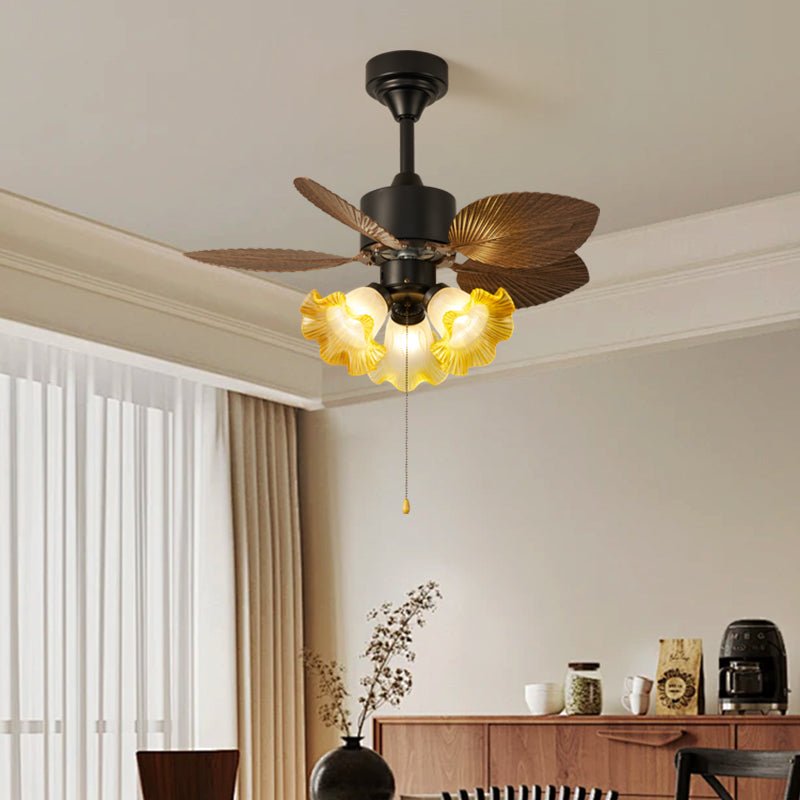 Stropní ventilátor s listovým vzorem a osvětlením | Nastavitelný vintage styl – Lamylie