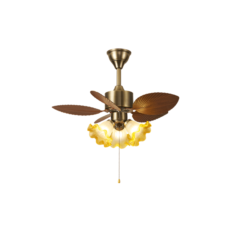 Stropní ventilátor s listovým vzorem a osvětlením | Nastavitelný vintage styl – Lamylie