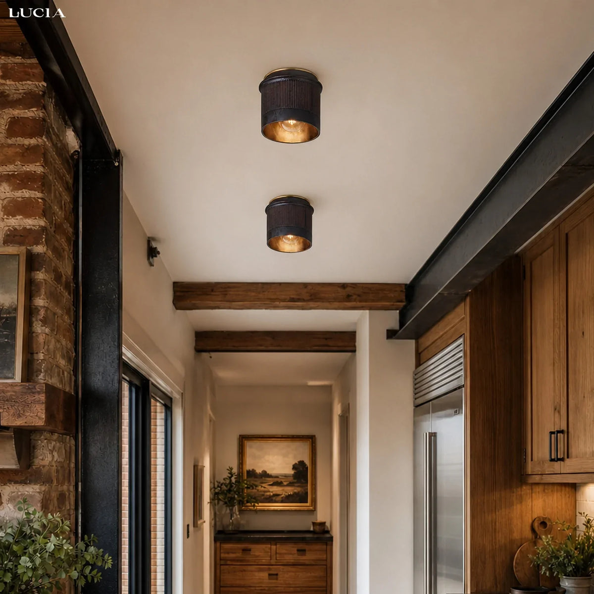 Vintage Black Metal Industrial Ceiling Lamp Rustic Design | Flush Mount for Kitchen Bedroom Hall - Lamylie