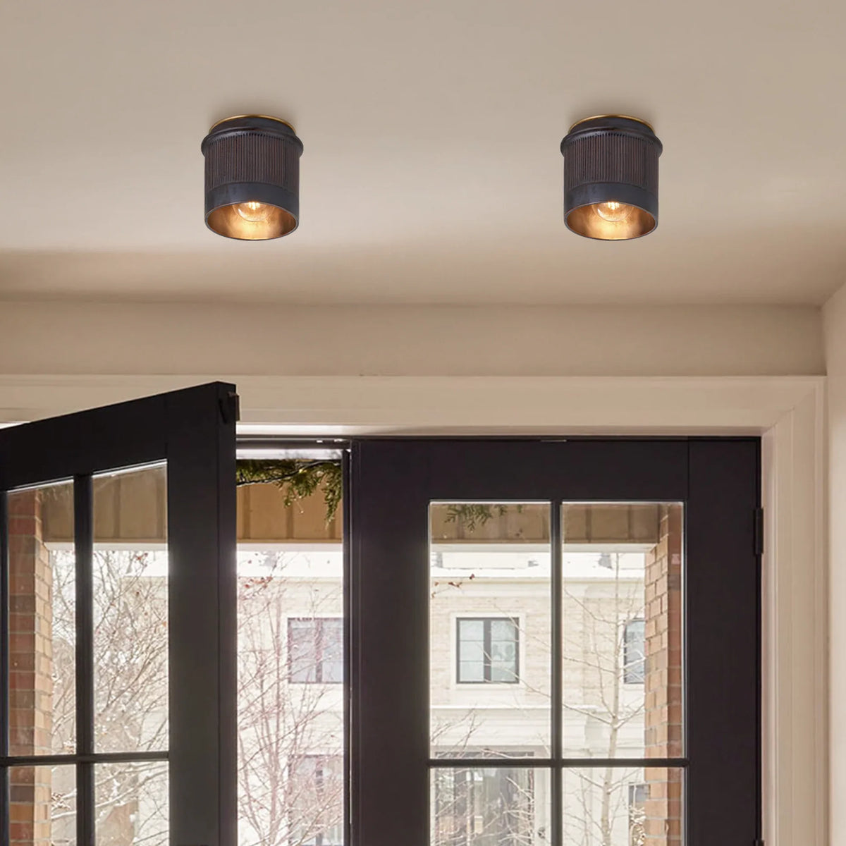 Vintage Black Metal Industrial Ceiling Lamp Rustic Design | Flush Mount for Kitchen Bedroom Hall - Lamylie