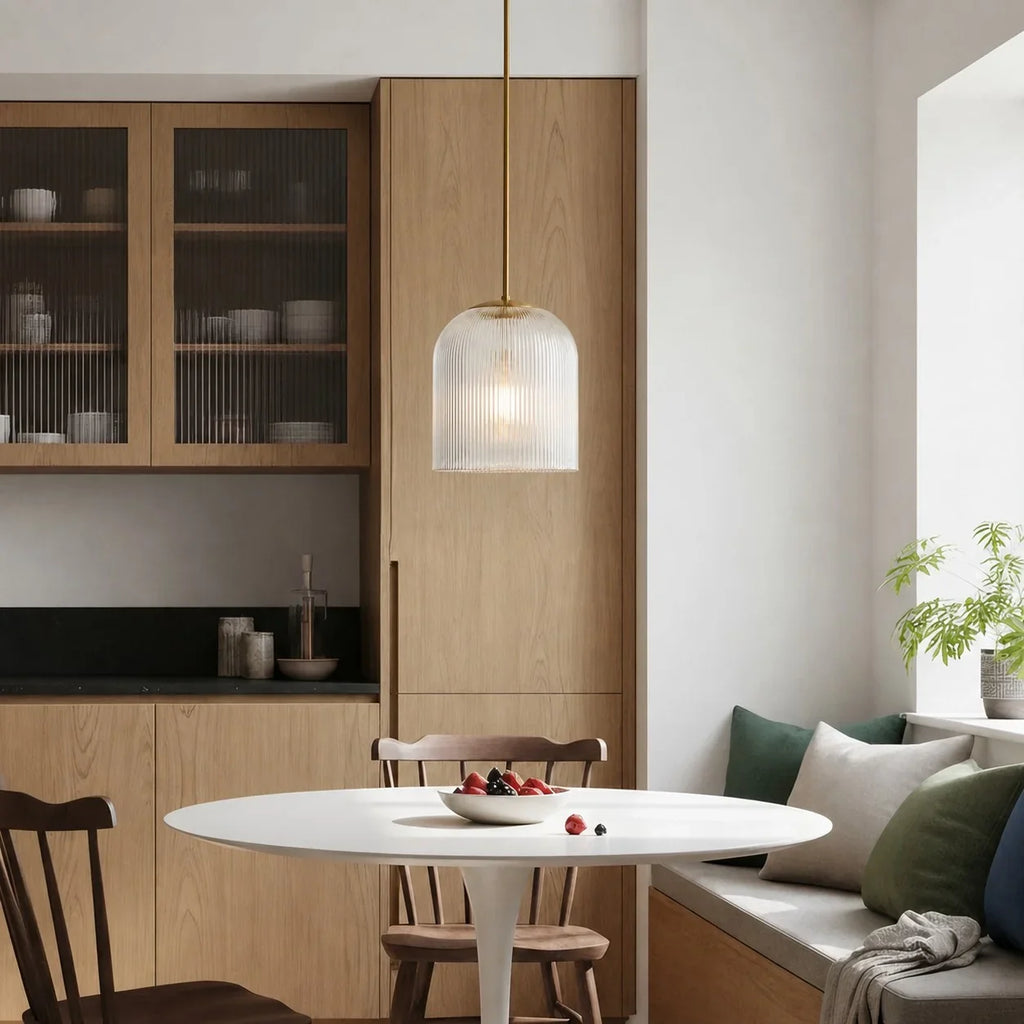 Pendelleuchte aus geripptem Glas mit Kupferfinish | Rustikale Beleuchtung – Lamylie