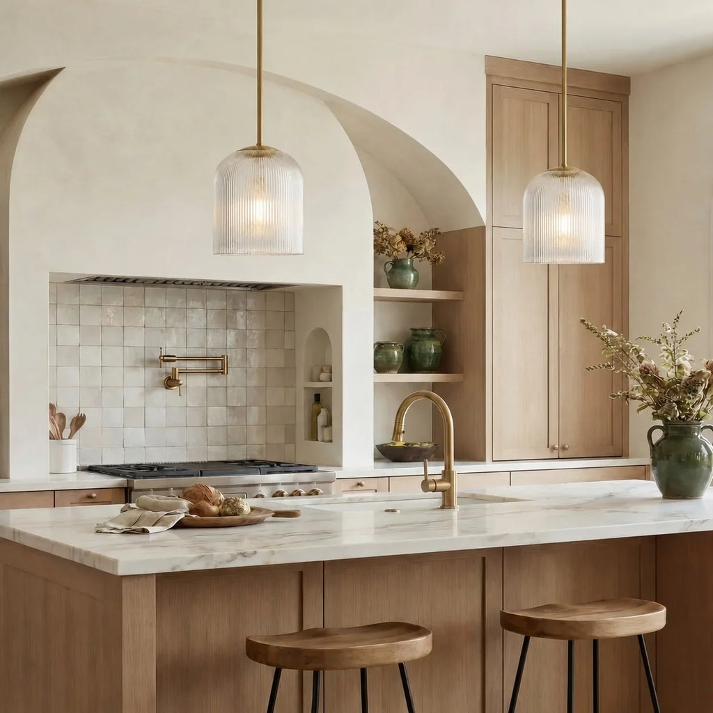 Pendelleuchte aus geripptem Glas mit Kupferfinish | Rustikale Beleuchtung – Lamylie