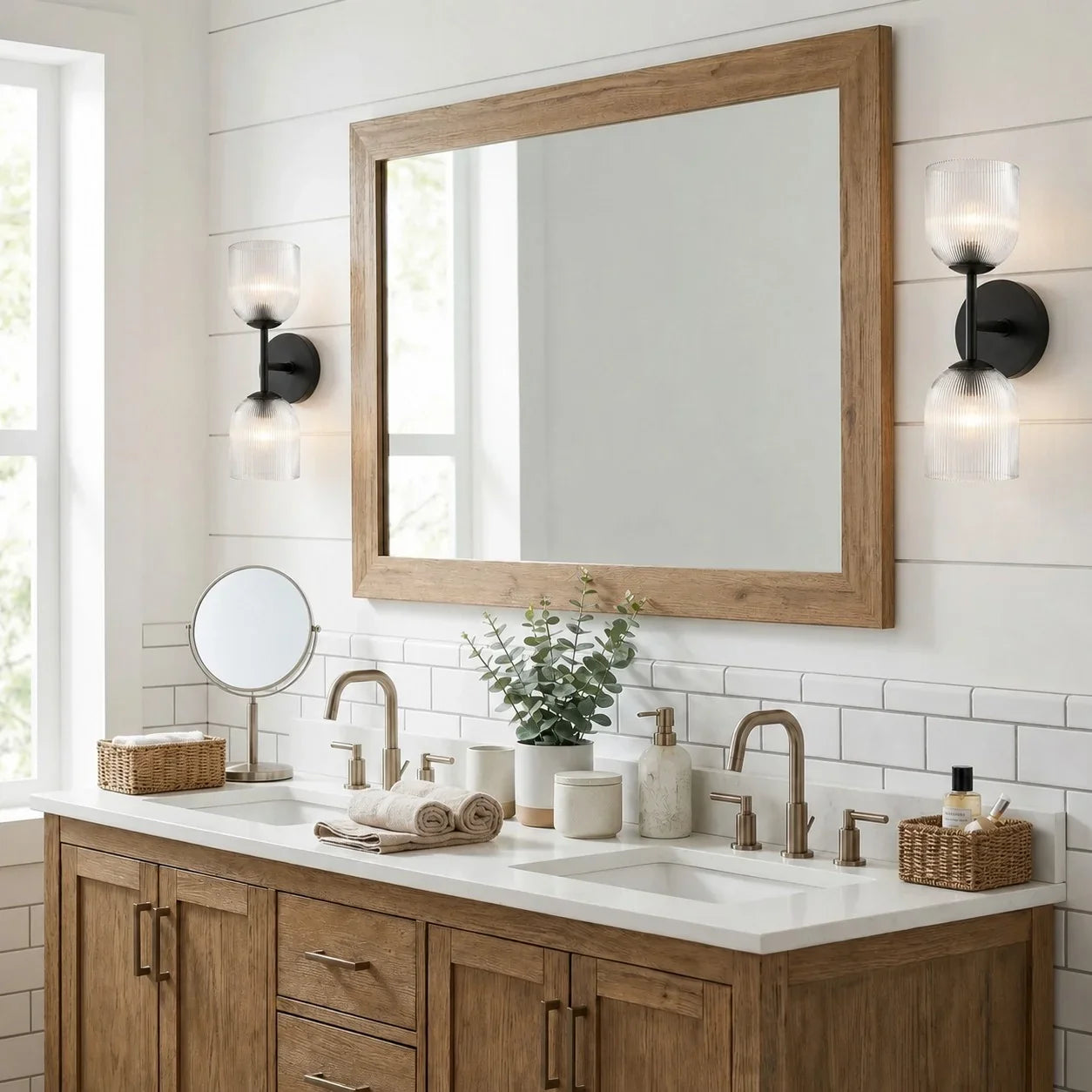 Candeeiro de parede com vidro canelado e acabamento em cobre para corredor, quarto e casa de banho – Lamylie