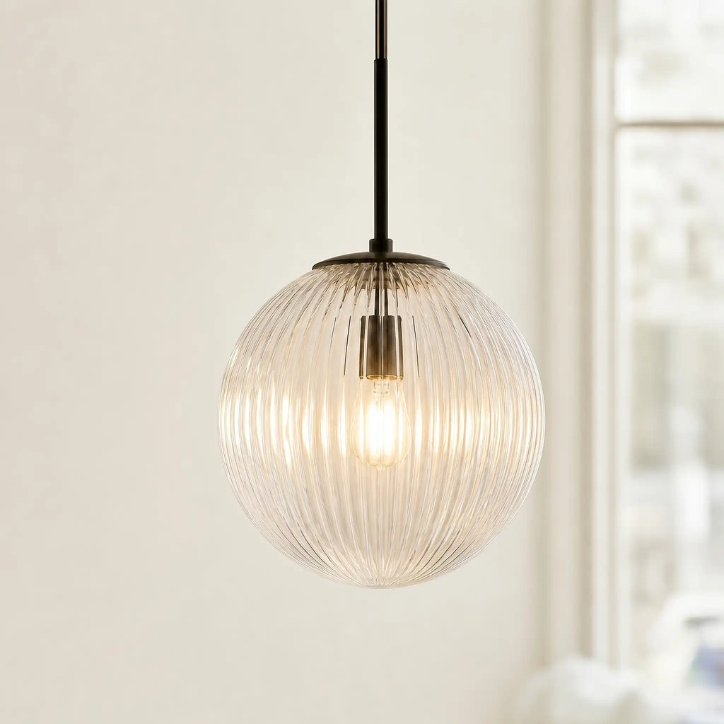 Pendelleuchte aus geripptem Glas mit Kupferfinish | Rustikale Beleuchtung – Lamylie