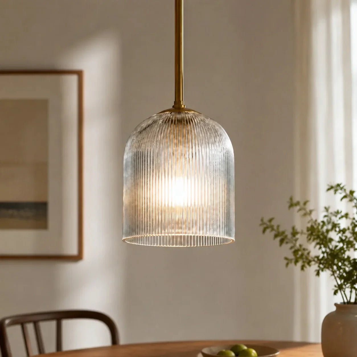 Pendelleuchte aus geripptem Glas mit Kupferfinish | Rustikale Beleuchtung – Lamylie