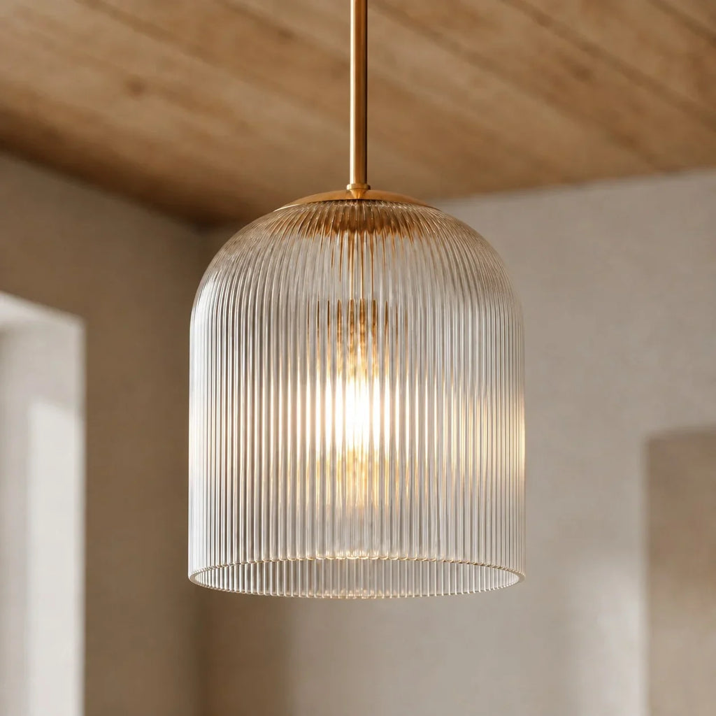 Pendelleuchte aus geripptem Glas mit Kupferfinish | Rustikale Beleuchtung – Lamylie