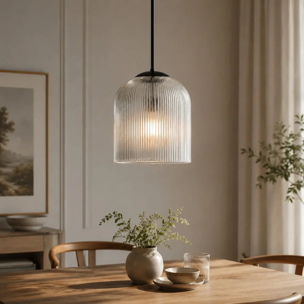 Pendelleuchte aus geripptem Glas mit Kupferfinish | Rustikale Beleuchtung – Lamylie