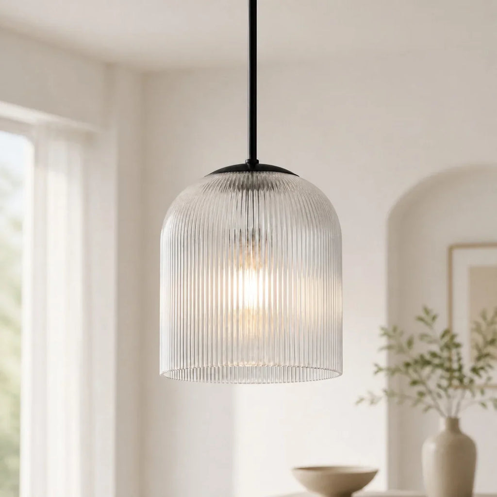 Pendelleuchte aus geripptem Glas mit Kupferfinish | Rustikale Beleuchtung – Lamylie