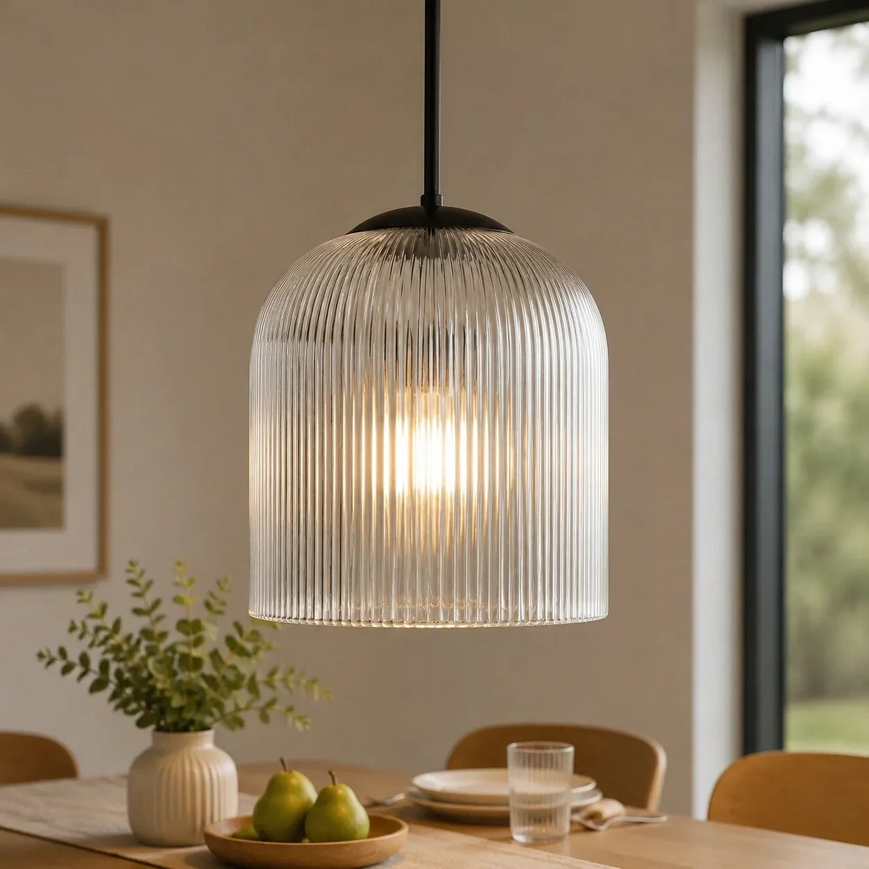 Pendelleuchte aus geripptem Glas mit Kupferfinish | Rustikale Beleuchtung – Lamylie