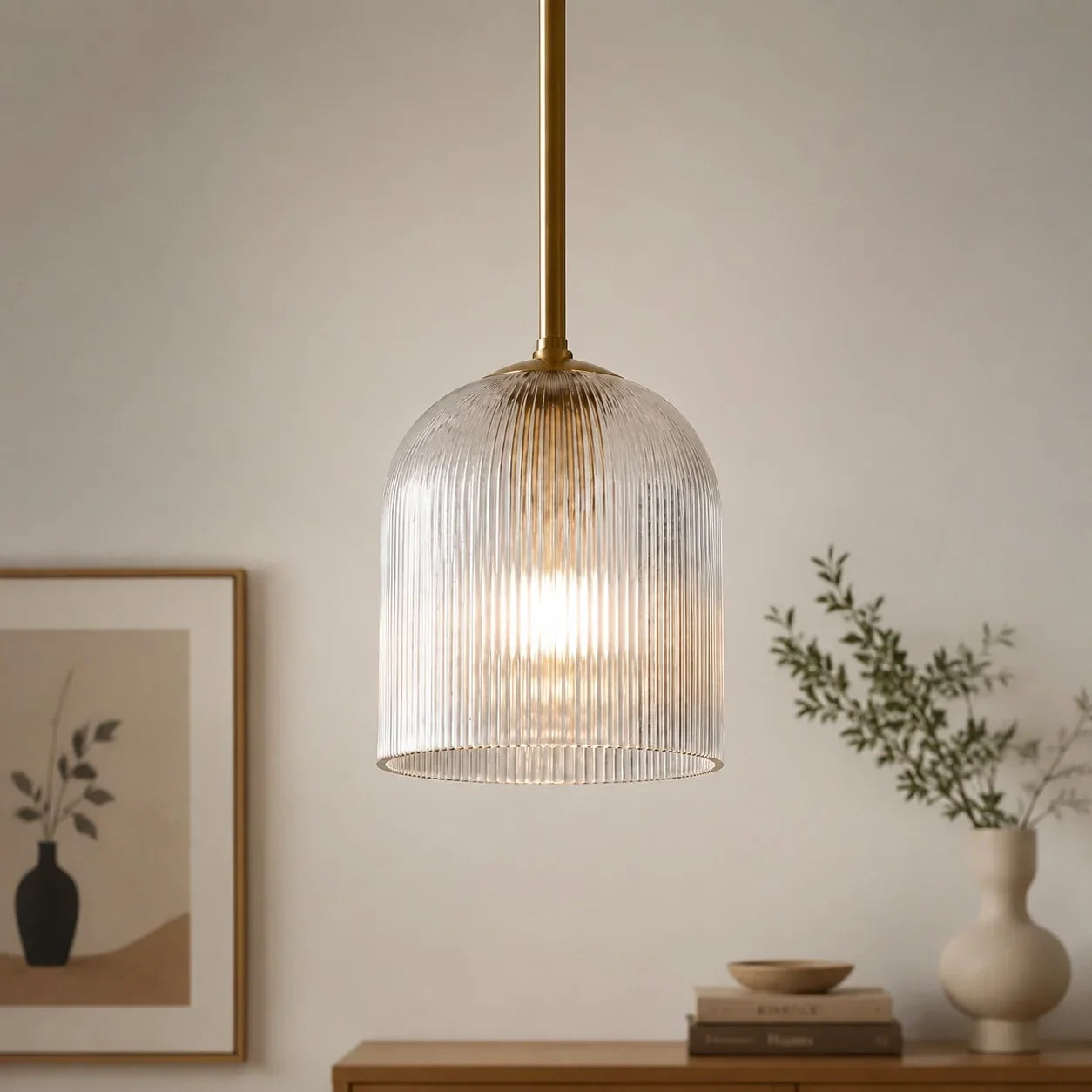 Pendelleuchte aus geripptem Glas mit Kupferfinish | Rustikale Beleuchtung – Lamylie